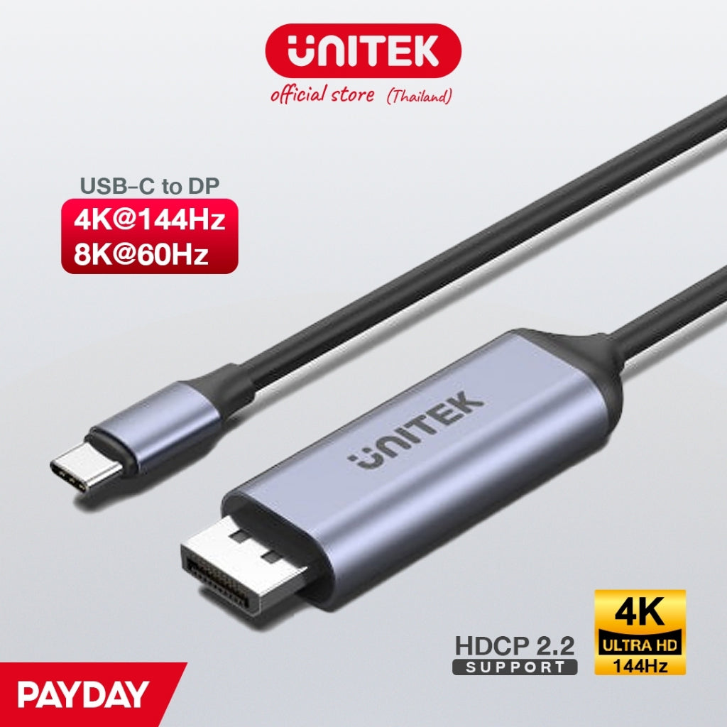 Unitek 2m USB-C to Display Port 1.2 Cable | 4K 60HZ | Aluminium-Alloy Housing | V1409A - Space Grey and Black