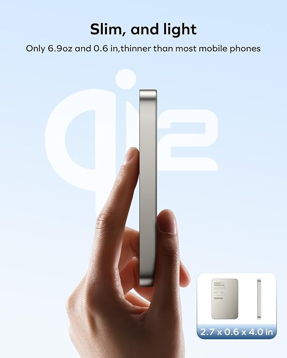 MOMAX Magnetic Power Bank Qi2 Certified, Q.MAG Ultra-Slim 10000mAh Magnetic Portable Charger, 15W Wireless Portable Charger for MagSafe iPhone Series & Android, MTT Cooling Tech Battery Pack Titanium