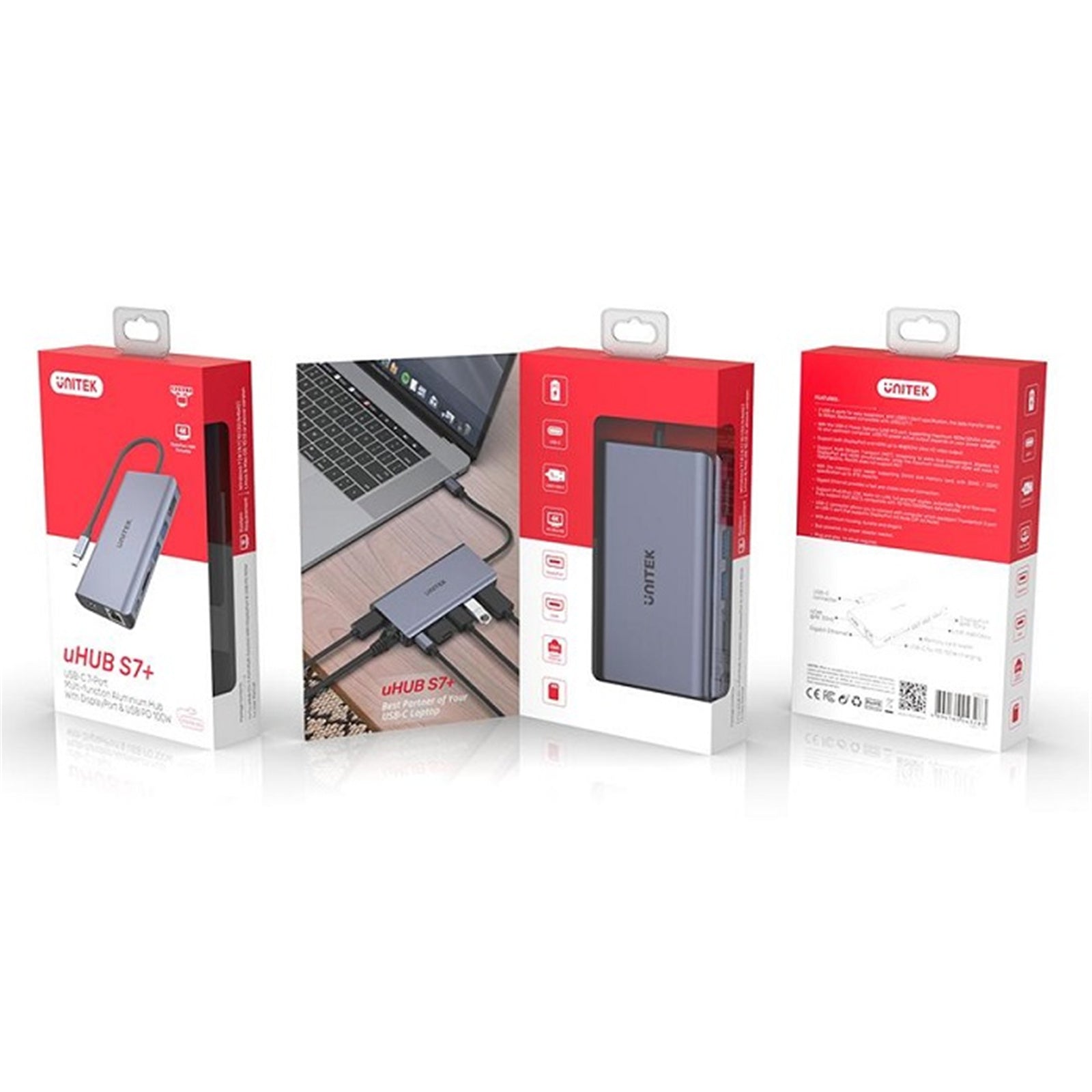 uHUB S7+ 7-in-1 USB-C Ethernet Hub with MST Dual Monitor, 100W Power Delivery and Card Reader