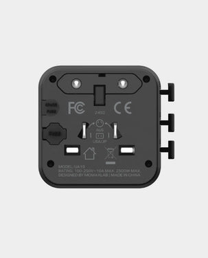 Momax 1-World Universal Travel Charger with Dual AC Outlets | With built-in JP/US, CN, TW, UK, EU, AU sockets | UA19D - Black