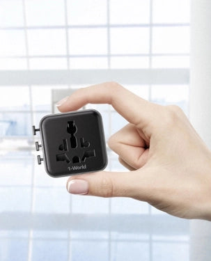 Momax 1-World Universal Travel Charger with Dual AC Outlets | With built-in JP/US, CN, TW, UK, EU, AU sockets | UA19D - Black