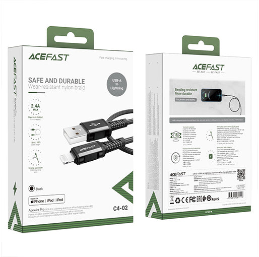 AceFast C4-02 USB-A to Lightning 1.8m Charging Cable-Black