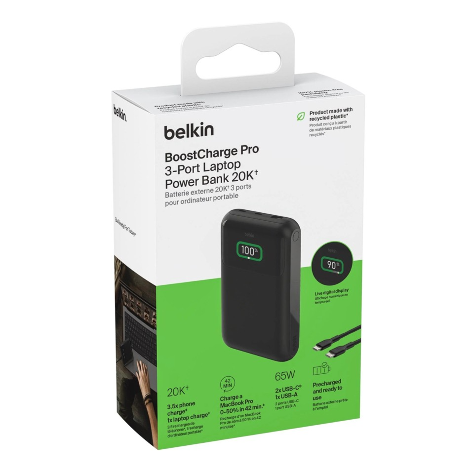 Belkin BoostCharge Pro 3-Port Laptop Power Bank 20,000mAh - Black (No.17727)