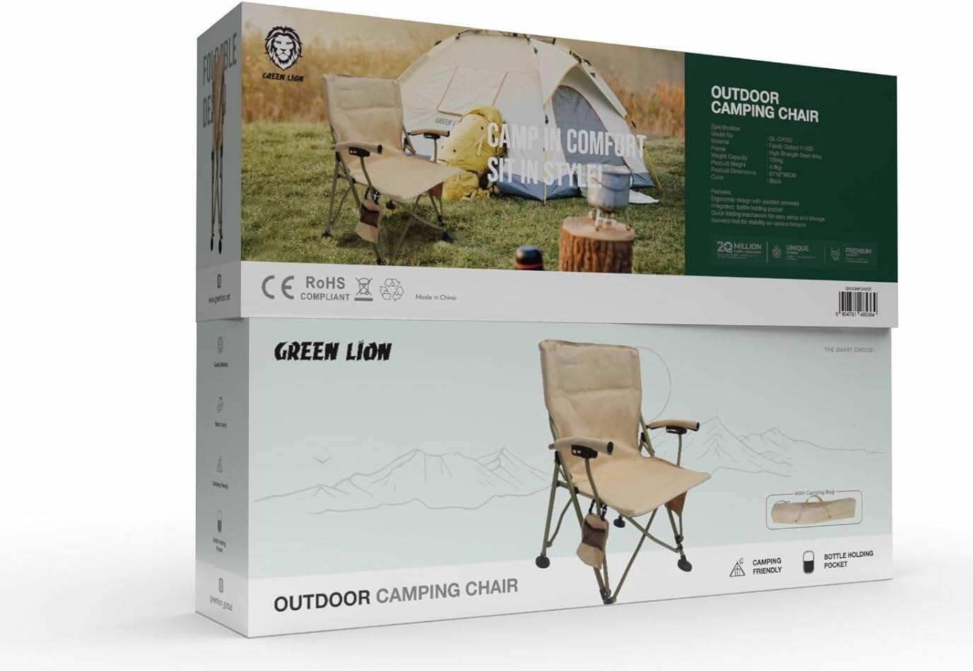 Green Lion Outdoor Camping Chair with Carrying Bag - Desert Sand