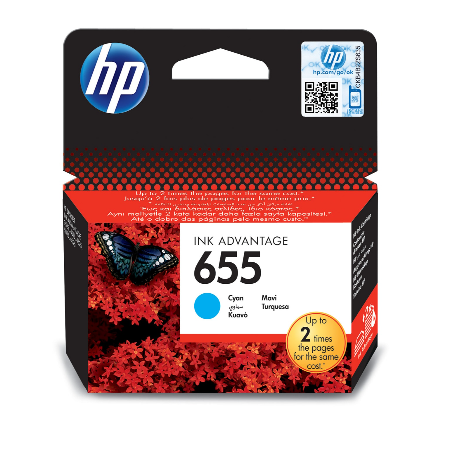 HP 655 Cyan Original Ink Advantage Cartridge