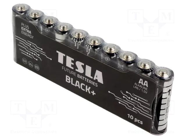 Tesla Black+ 1.5V AA Alkaline Battery Pack of 10 – long-lasting power batteries available in Doha, Qatar.