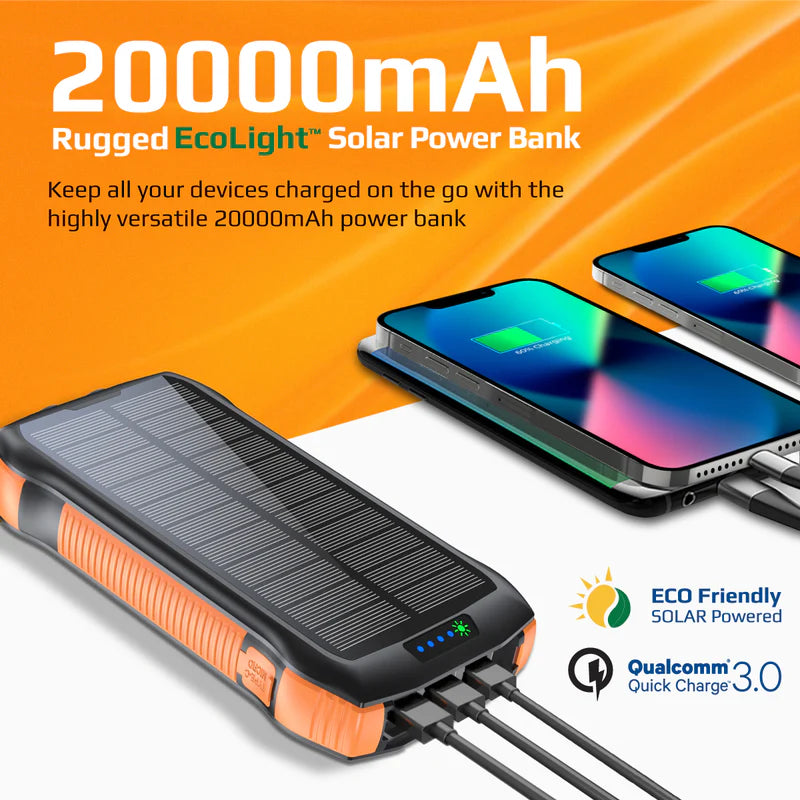 Promate 20000mAh Solar Power Bank Rugged EcoLight – Black (SOLARTANK-20PDQi)