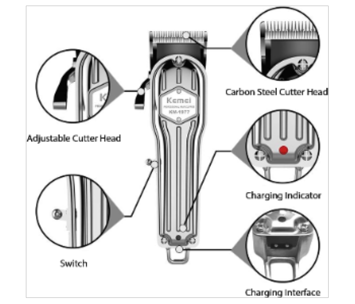Kemei KM-1977 Professional Rechargeable Hair Clipper & Trimmer