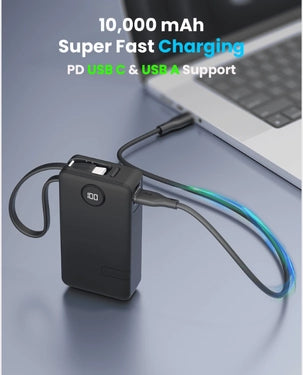 Moxedo Porta-Go+ 10000mAh Power Bank with Built-In USB-C Cable USB-C Charging (MX-PB017-BK) - Black Moxedo Porta-Go+ 10000mAh Power Bank with Built-In USB-C Cable USB-C Charging (MX-PB017-BK) - Black