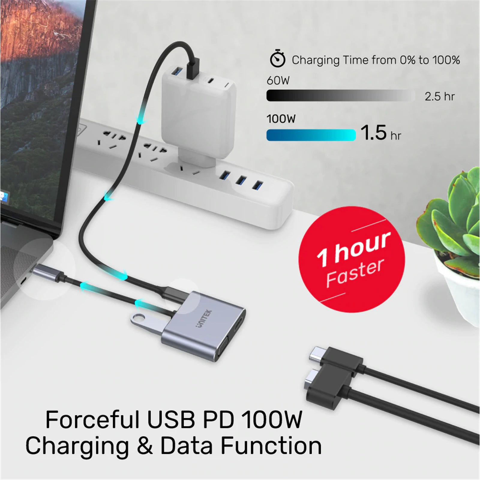 Unitek uHUB Q4 Lite 4-in-1 USB-C Hub with MST Dual Display and PD 100W