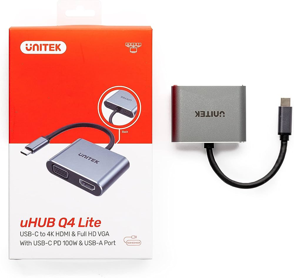 Unitek uHUB Q4 Lite 4-in-1 USB-C Hub with MST Dual Display and PD 100W