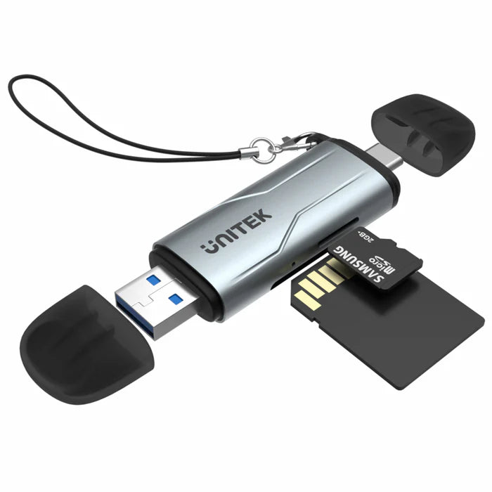 Unitek R1010A 2-in-1 SD 3.0 Card Reader with dual slots and 5Gbps speed, available in Qatar.