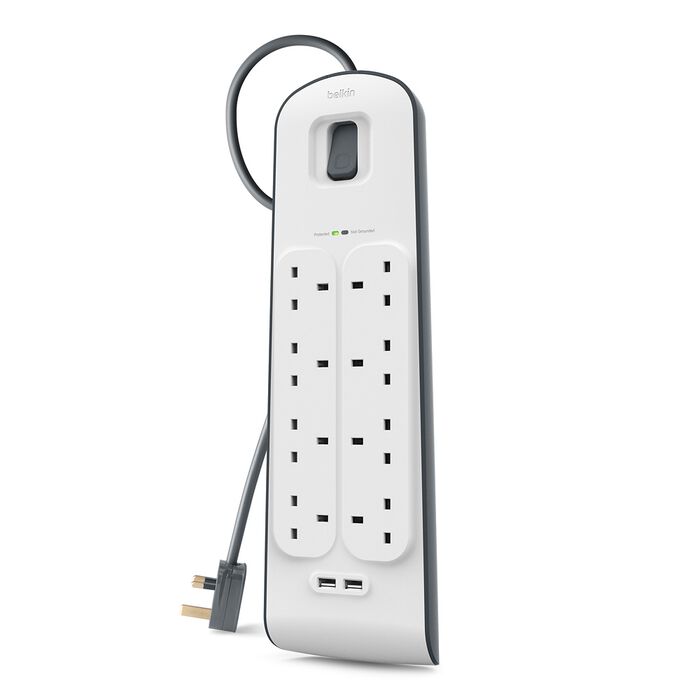 Belkin Surge Plus Protector 8 Way Outlet w/ 2 USB Outlet - 2m Belkin Surge Plus Protector 8 Way Outlet w/ 2 USB Outlet - 2m