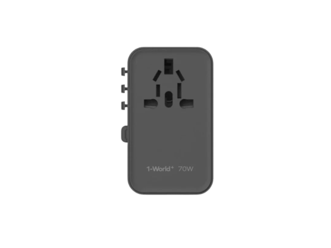 Momax 1-World 70W GaN 3-Port AC Travel Adaptor with Built-In USB-C Cable - Black Momax 1-World 70W GaN 3-Port AC Travel Adaptor with Built-In USB-C Cable - Black