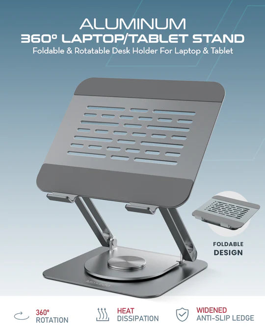 Moxedo Aluminum Laptop/ Tablet Stand with 360° Rotatable Base Adjustable Foldable Tablet