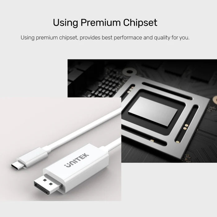 كابل UNITEK 4K 60Hz USB-C إلى DisplayPort 1.2 باللون الأبيض