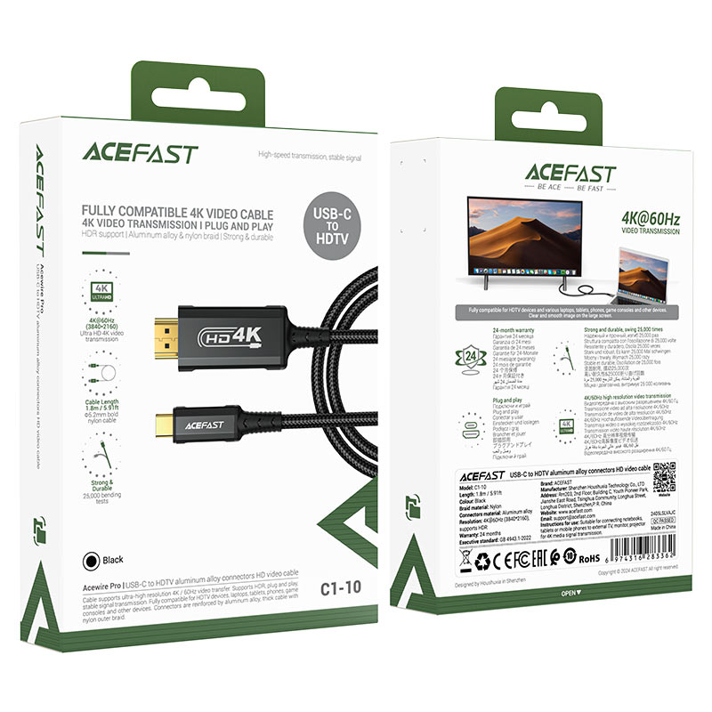 Acefast HD Video Cable C1-10 USB-C to HDTV 4K