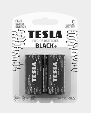 Tesla Black+ 1.5V C Type Alkaline Battery Pack of 2 – durable and reliable batteries for devices in Doha, Qatar.