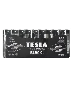 Tesla Black+ 1.5V AAA Alkaline Battery Pack of 10 – long-lasting batteries available in Doha, Qatar.