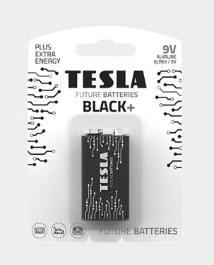 Tesla Black+ 9V Alkaline Battery – reliable long-lasting 9V battery for devices in Doha, Qatar.