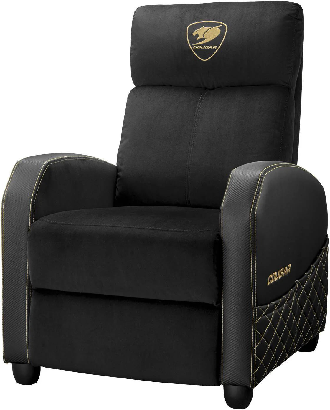 Cougar Ranger Elite Gold Gaming Sofa, Side Storage Pocket, Breathable Velvet Fabric Surface, Adjustable Design, Supports Up to 135kg Max Weight, Black/Gold