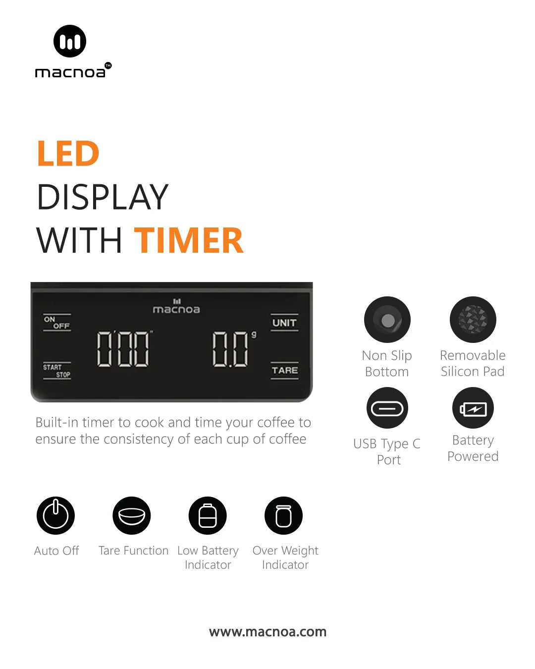MACNOA Coffee Scale with Timer