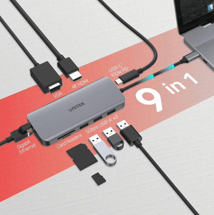 Unitek uHUB N9+ 9-in-1 USB-C Ethernet Hub with Dual Monito