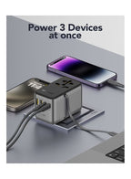 محول سفر ريمسون أمني بلج 45 واط GaN مع كابل USB-C مدمج قابل للسحب، و2 منفذ USB-C، و2 منفذ USB-A، ومقبس تيار متردد واحد - أسود