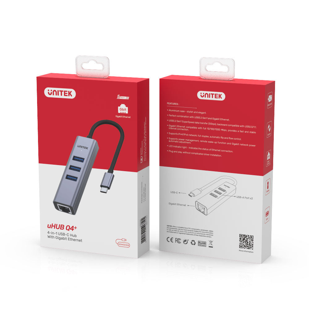 Unitek uHUB Q4+ 4-in-1 USB-C Ethernet Hub