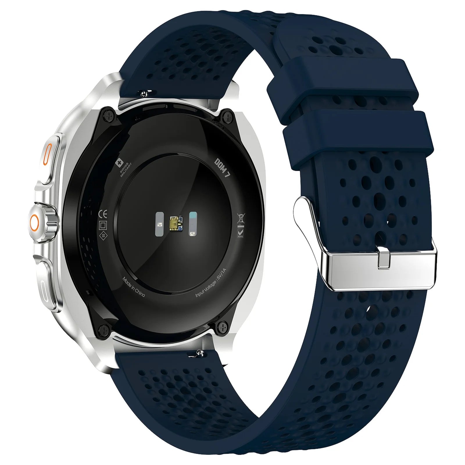 Swiss Military DOM7 Smartwatch Silver Frame With Blue Silicone Strap Swiss Military DOM7 Smartwatch Silver Frame With Blue Silicone Strap