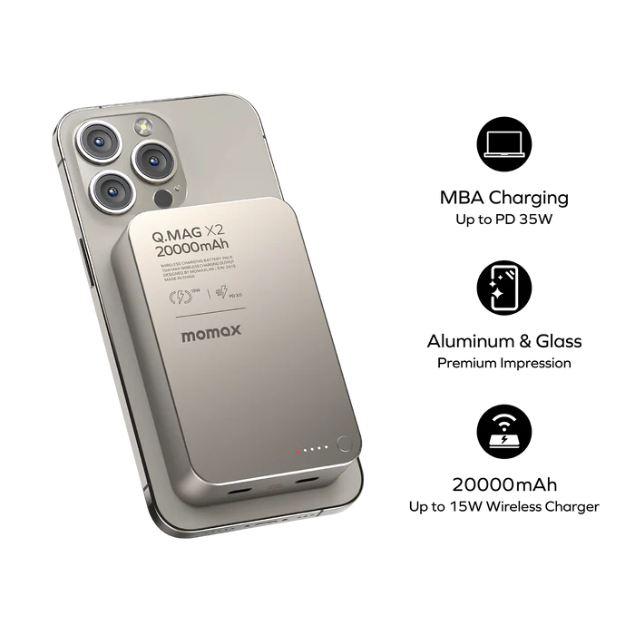 MOMAX Q.Mag X2 Magnetic Wireless Power Bank 20000mAh - Gen 2 MOMAX Q.Mag X2 Magnetic Wireless Power Bank 20000mAh - Gen 2
