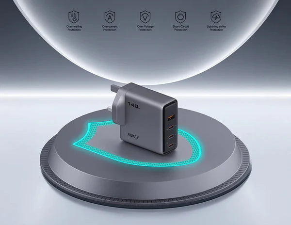 AUKEY Comet Mix 4 140W PD 4-Port GaN Wall Charger | PA-C6 – Gray AUKEY Comet Mix 4 140W PD 4-Port GaN Wall Charger | PA-C6 – Gray