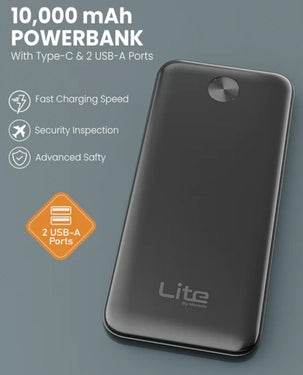 Moxedo Lite 10000mAh Power Bank 20W PD Fast Charging 2x USB-A 1x USB-C Lithium Polymer (MX-PB011) - Black Moxedo Lite 10000mAh Power Bank 20W PD Fast Charging 2x USB-A 1x USB-C Lithium Polymer (MX-PB011) - Black