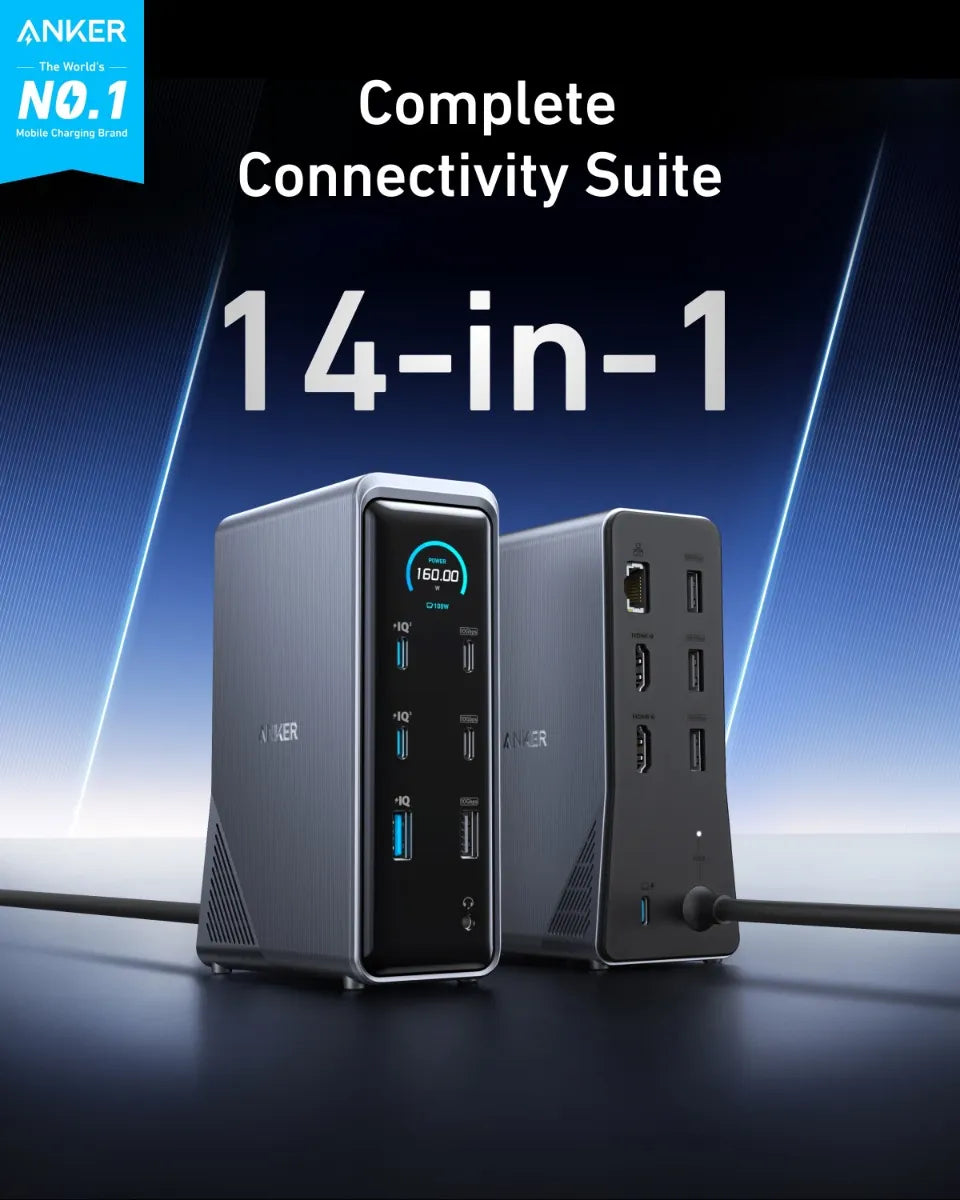 Anker Prime Charging Docking Station (14-in-1, Dual Display, 160W) Anker Prime Charging Docking Station (14-in-1, Dual Display, 160W)