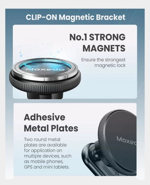 Moxedo Clip-On Magnetic Bracket Floating Screen Phone Holder | 90° Base Angle | Adhesive Metal Plates Black