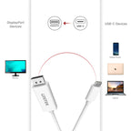 كابل UNITEK 4K 60Hz USB-C إلى DisplayPort 1.2 باللون الأبيض