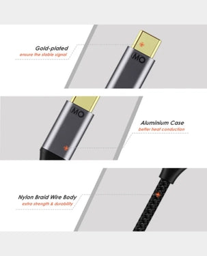 Mowsil USB-C to HDMI Cable 2m 4K@60Hz Gold-Plated Nylon Braided DTS:X Audio MOCH20 Grey