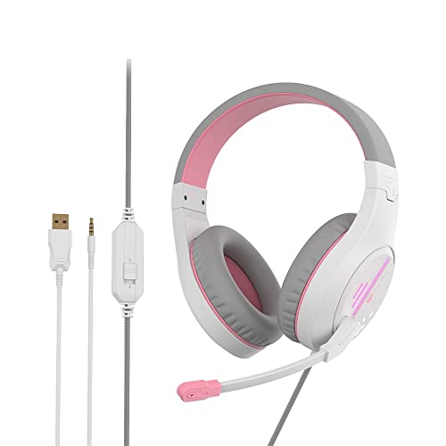 Meetion HP021 USB Surround Sound Gaming Headphone – White/Pink