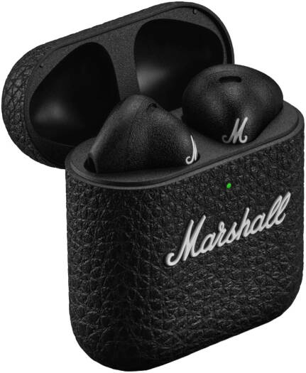 Marshall Minor IV True Wireless Earbuds in black with long battery life, Bluetooth 5.3, and signature Marshall sound – available in Doha, Qatar.

