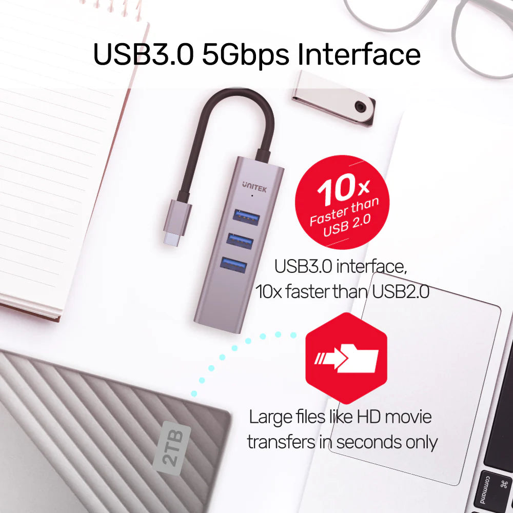 Unitek uHUB Q4+ 4-in-1 USB-C Ethernet Hub