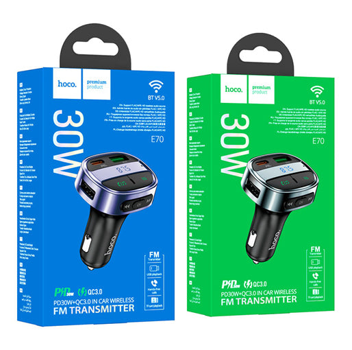 Hoco Car charger E70 PD30W+QC3.0 with wireless FM transmitter Hoco Car charger E70 PD30W+QC3.0 with wireless FM transmitter