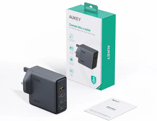 AUKEY Comet Mix 4 140W PD 4-Port GaN Wall Charger | PA-C6 – Gray AUKEY Comet Mix 4 140W PD 4-Port GaN Wall Charger | PA-C6 – Gray
