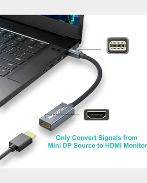 Mowsil Mini DisplayPort to HDMI Adapter 4K@60Hz 24K Gold-Plated Braided Aluminum MOMDH Grey
