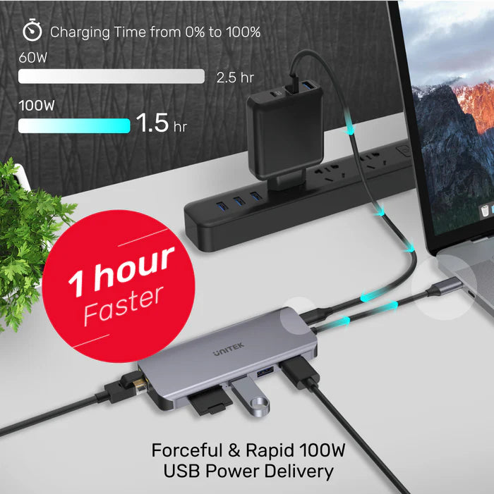 UNITEK uHUB N9+ 9-in-1 USB-C Ethernet Hub with Dual Monitor, 100W Power Delivery and Dual Card Reader UNITEK uHUB N9+ 9-in-1 USB-C Ethernet Hub with Dual Monitor, 100W Power Delivery and Dual Card Reader