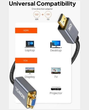 Mowsil HDMI to VGA Adapter 1080p@60Hz 24K Gold-Plated Braided Cable Aluminum Alloy