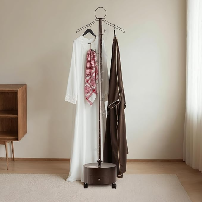 Porodo ESSENTIA Clothing Bakhour Hanger with Storage Tray & Wheels, 156cm Height, Hanger Hook Design, Easy-Move Base, Ventilation Holes, Sturdy Base, Bukhour Incense Burner Stand for Clothes (Brown) Porodo ESSENTIA Clothing Bakhour Hanger with Storage Tray & Wheels, 156cm Height, Hanger Hook Design, Easy-Move Base, Ventilation Holes, Sturdy Base, Bukhour Incense Burner Stand for Clothes (Brown)