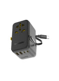Remson Omni Plug 45W GaN Travel Adapter with Built-In Retractable USB-C Cable 2x USB-C 2x USB-A 1x AC Socket - Black