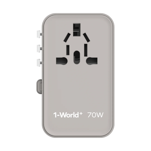 Momax 1-World 70W GaN 3-Port AC Travel Adaptor with Built-In USB-C Cable - Grey Momax 1-World 70W GaN 3-Port AC Travel Adaptor with Built-In USB-C Cable - Grey
