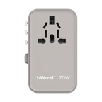 Momax 1-World 70W GaN 3-Port AC Travel Adaptor with Built-In USB-C Cable - Grey