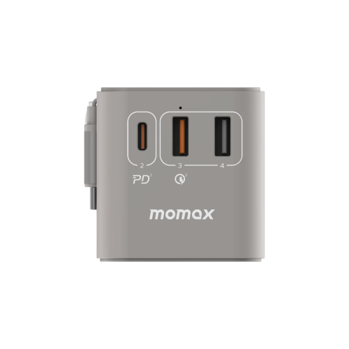 Momax 1-World 70W GaN 3-Port AC Travel Adaptor with Built-In USB-C Cable - Grey Momax 1-World 70W GaN 3-Port AC Travel Adaptor with Built-In USB-C Cable - Grey